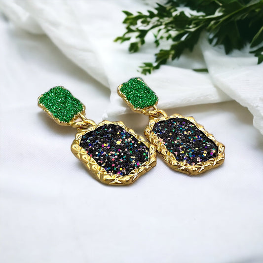 Mardi Gras Earrings - Handmade Jewelry, Rhinestone Earrings, New Orleans, NOLA, Purple Green Gold, Mardi Gras Jewelry, Parade Outfit - Rhythms of Grace Creative