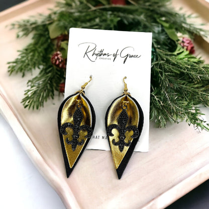 Fleur de lis Earrings - Louisiana Hoops, Handmade Jewelry, Heart of Louisiana, New Orleans Saints, NOLA Earrings, Handmade Earrings - Rhythms of Grace Creative