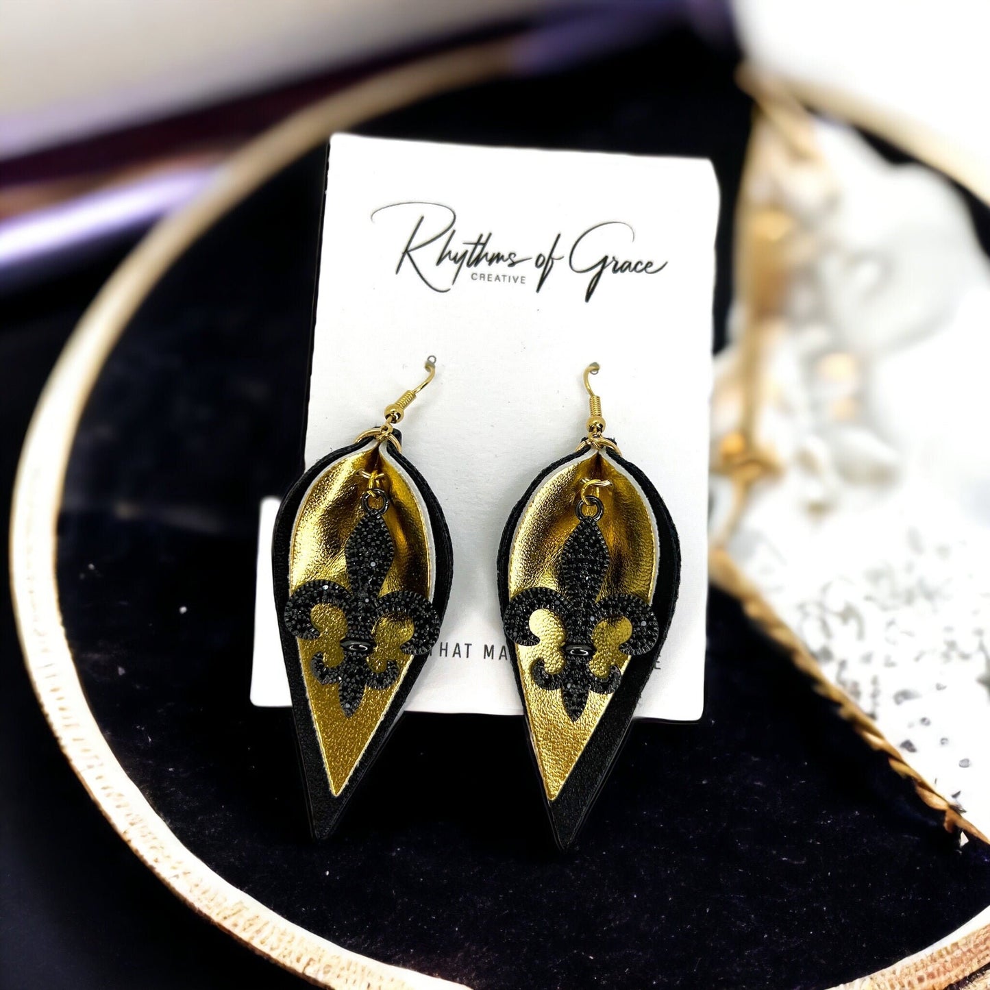 Fleur de lis Earrings - Louisiana Hoops, Handmade Jewelry, Heart of Louisiana, New Orleans Saints, NOLA Earrings, Handmade Earrings - Rhythms of Grace Creative