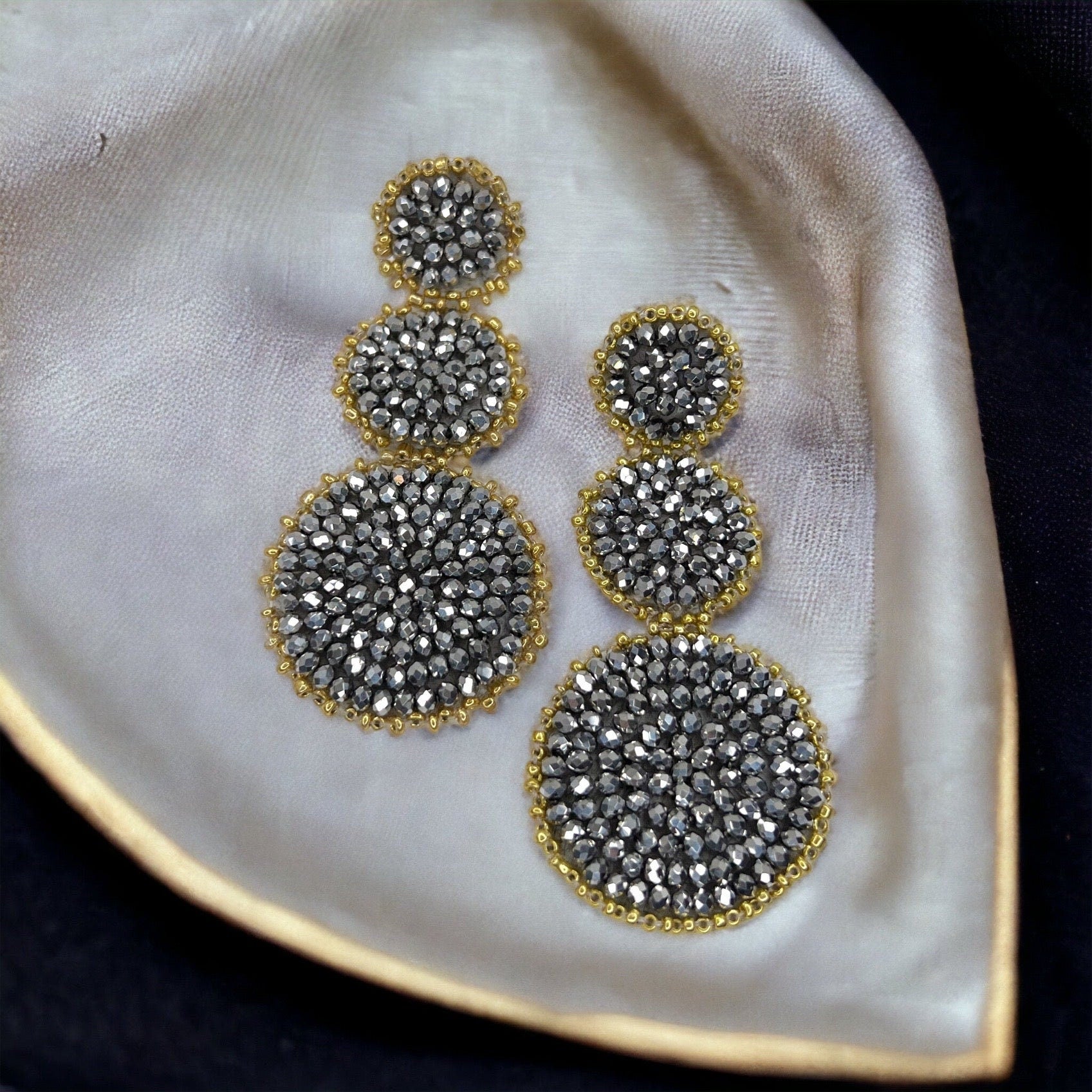 Beaded Drop Earrings - NOLA Saints, Beaded Earrings, Beaded Jewelry, Silver Earrings, Black Earrings, Beaded Accessories, Black and Gold - Rhythms of Grace Creative