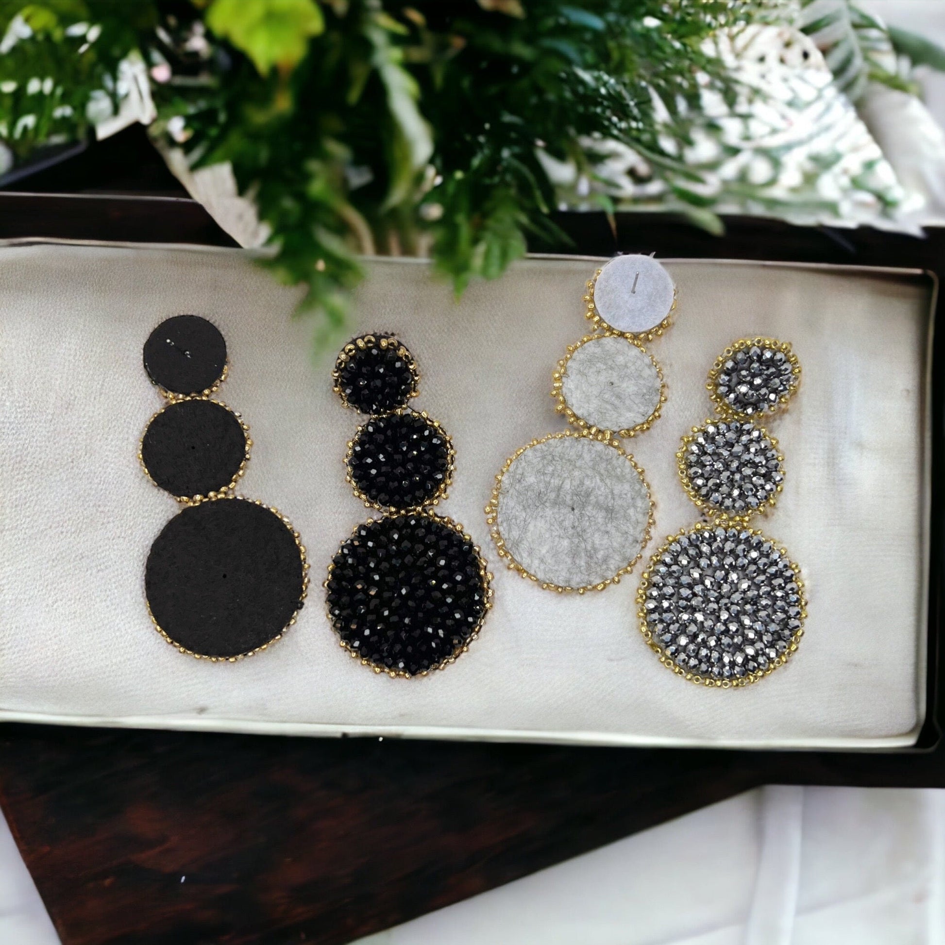 Beaded Drop Earrings - NOLA Saints, Beaded Earrings, Beaded Jewelry, Silver Earrings, Black Earrings, Beaded Accessories, Black and Gold - Rhythms of Grace Creative