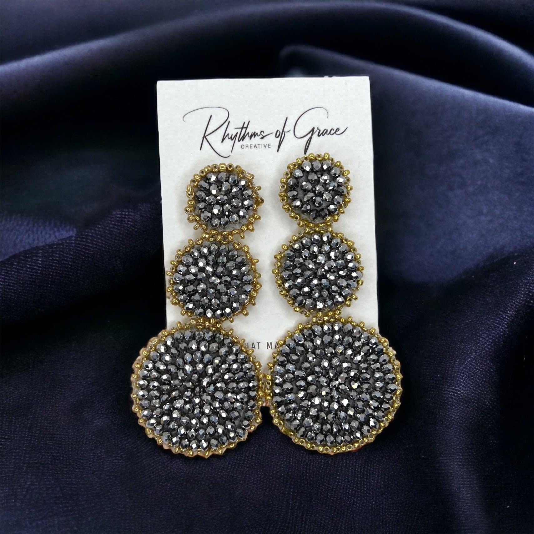 Beaded Drop Earrings - NOLA Saints, Beaded Earrings, Beaded Jewelry, Silver Earrings, Black Earrings, Beaded Accessories, Black and Gold - Rhythms of Grace Creative