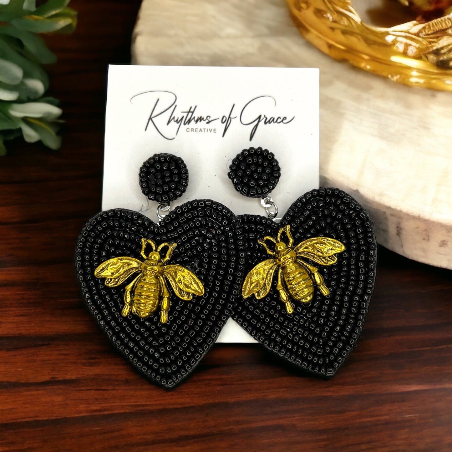 Rhinestone Bee Earrings - Honeybee Earrings, Bumblebee Earrings Black Earrings, Bee Mine, Black and Gold Earrings, Rhinestone Earrings - Rhythms of Grace Creative