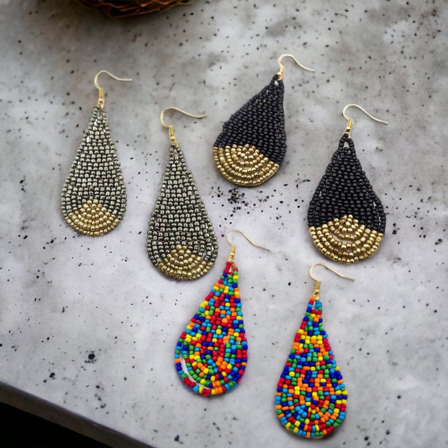Beaded Drop Earrings - Festival Outfit, Boho Earrings, Bohemian Style, Rainbow Beaded, Rainbow Earrings, Beaded Accessories