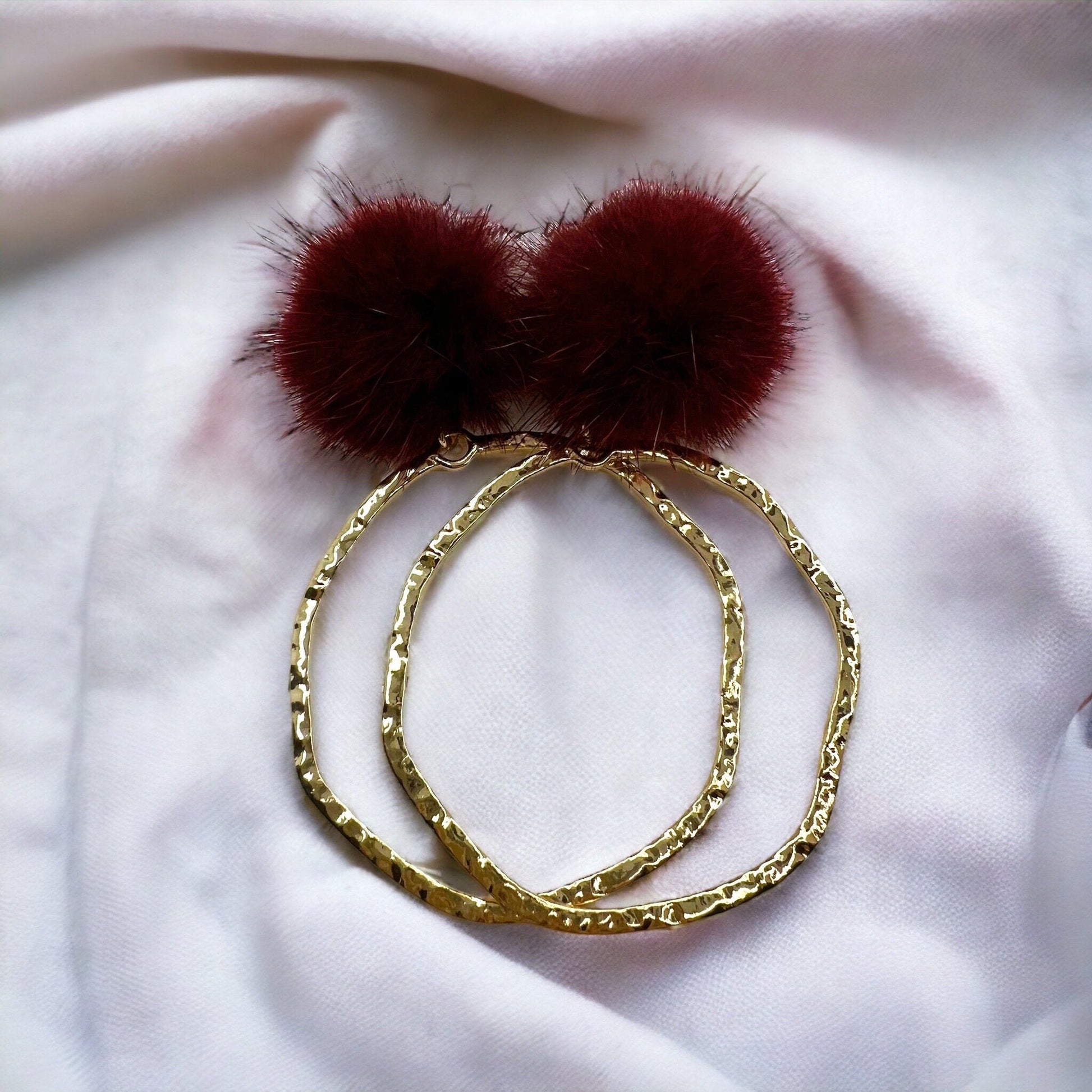Pom Pom Earrings - Maroon Earrings,Green Earrings, Maroon Accessories, Green Jewelry, Gold Earrings, Gold Accessories, Gold Jewelry
