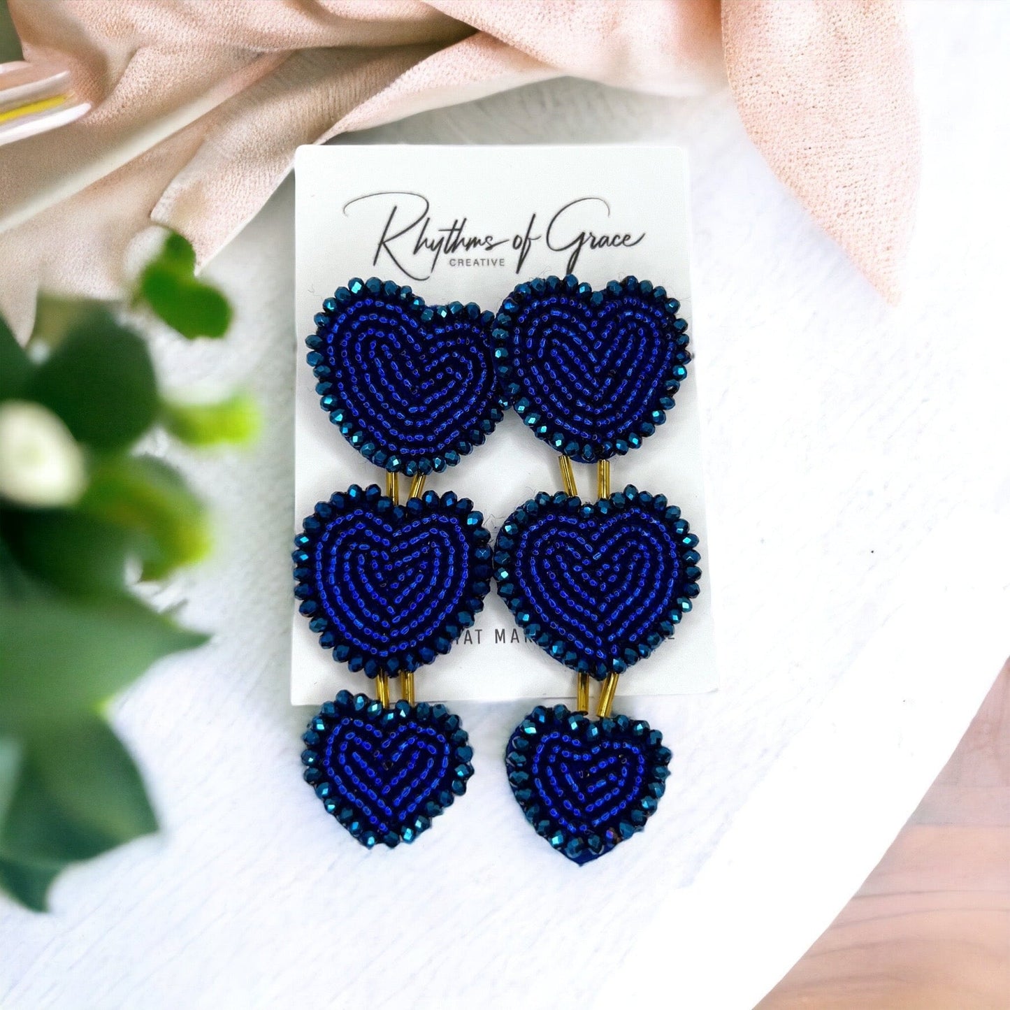 Beaded Heart Earrings - Boho Earrings, Bohemian Style, Kentucky Derby, Beaded Earrings, Beaded Jewelry, Valentine’s Day, Heart Accessories - Rhythms of Grace Creative