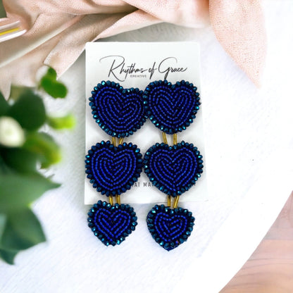 Beaded Heart Earrings - Boho Earrings, Bohemian Style, Kentucky Derby, Beaded Earrings, Beaded Jewelry, Valentine’s Day, Heart Accessories - Rhythms of Grace Creative
