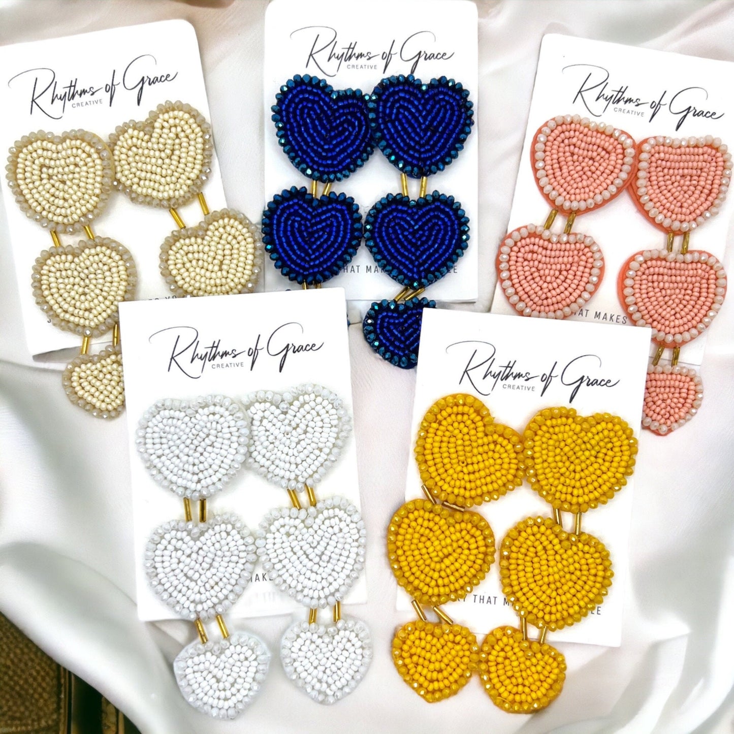 Beaded Heart Earrings - Boho Earrings, Bohemian Style, Kentucky Derby, Beaded Earrings, Beaded Jewelry, Valentine’s Day, Heart Accessories - Rhythms of Grace Creative