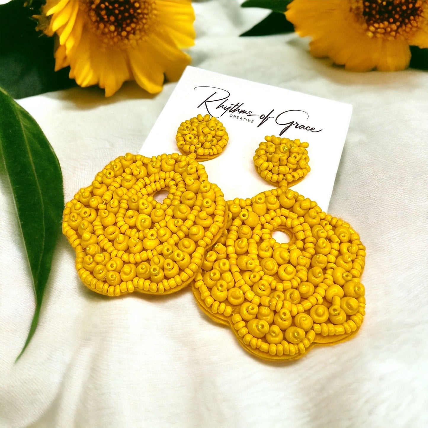 Sunny Blossom Vibes: Beaded Yellow Flower Dangle Earrings! - Rhythms of Grace Creative