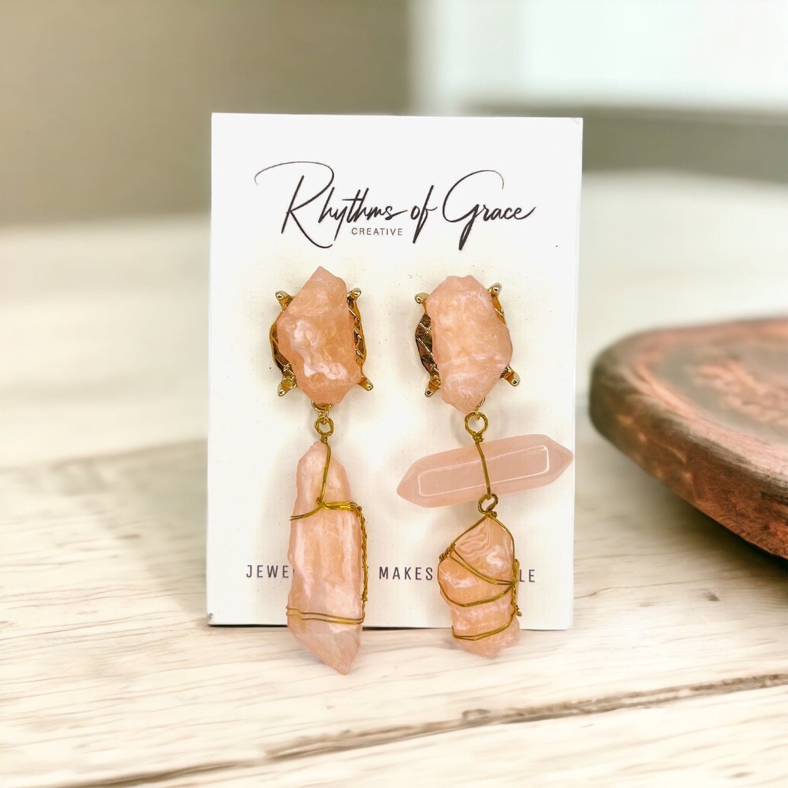 Crystal Earrings, Easter Accessories, Gemstone Earrings, Peach Earrings, Handmade Earrings, Geode, Crystal Accessories, Goddess Earrings - Rhythms of Grace Creative