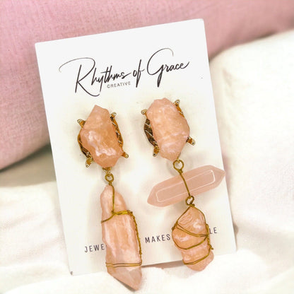 Crystal Earrings, Easter Accessories, Gemstone Earrings, Peach Earrings, Handmade Earrings, Geode, Crystal Accessories, Goddess Earrings - Rhythms of Grace Creative