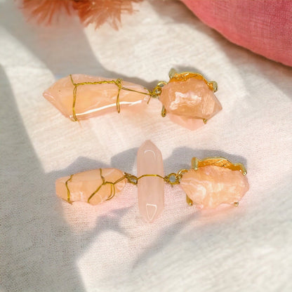 Crystal Earrings, Easter Accessories, Gemstone Earrings, Peach Earrings, Handmade Earrings, Geode, Crystal Accessories, Goddess Earrings - Rhythms of Grace Creative