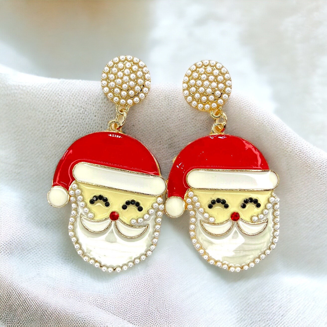 Santa Earrings - Santa Claus, Christmas Earrings, Rhinestone Santa, Christmas Jewelry, Black Santa, Christmas Jewelry, Handmade Earrings - Rhythms of Grace Creative