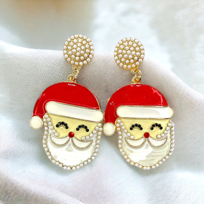 Santa Earrings - Santa Claus, Christmas Earrings, Rhinestone Santa, Christmas Jewelry, Black Santa, Christmas Jewelry, Handmade Earrings - Rhythms of Grace Creative