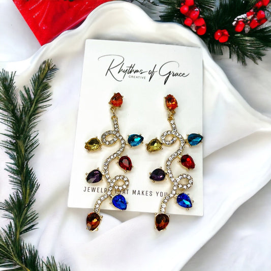 Christmas Lights Earrings - Christmas Earrings, Rhinestone Christmas, Christmas Jewelry, Christmas Jewelry, Handmade Earrings, Twinkle Light - Rhythms of Grace Creative