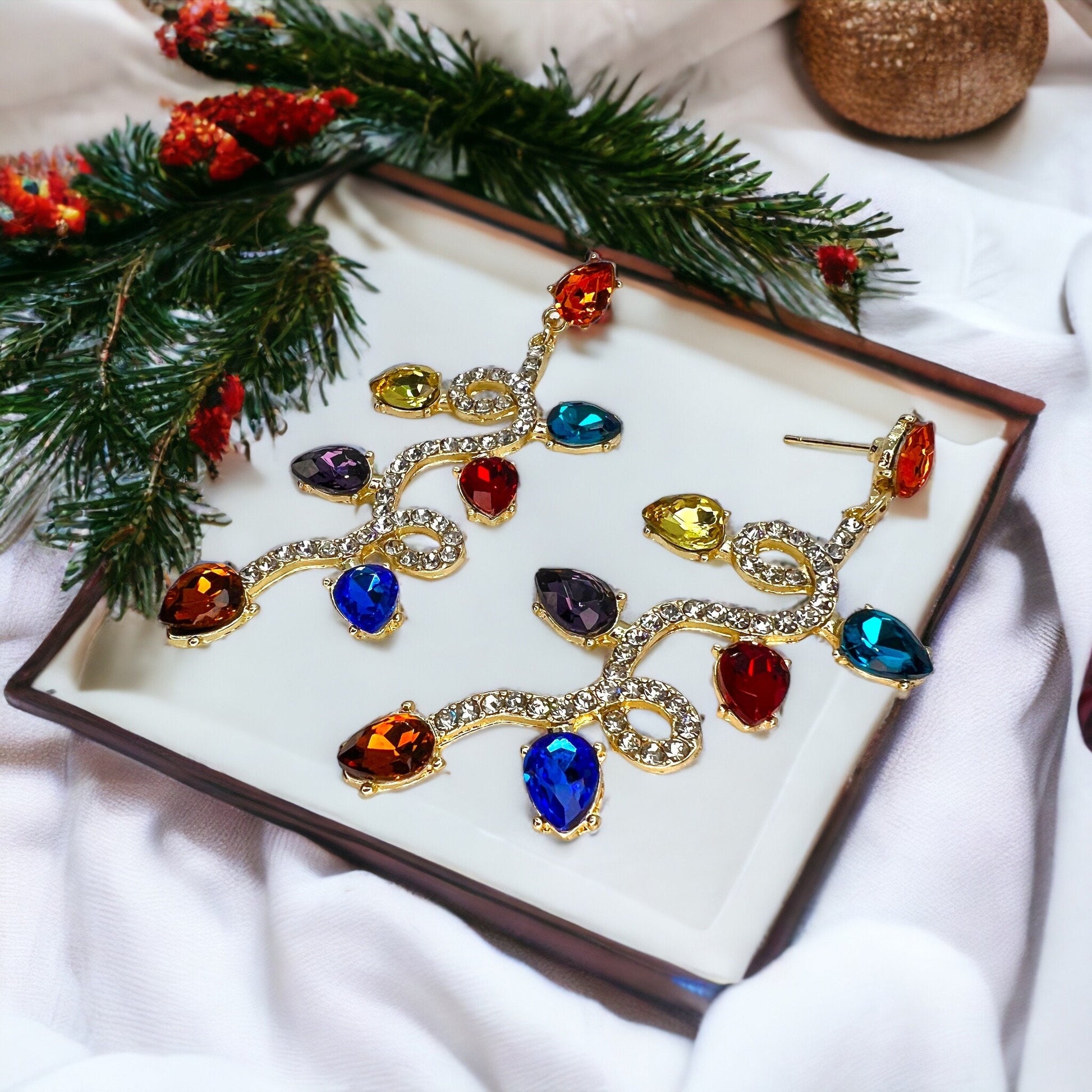 Christmas Lights Earrings - Christmas Earrings, Rhinestone Christmas, Christmas Jewelry, Christmas Jewelry, Handmade Earrings, Twinkle Light - Rhythms of Grace Creative
