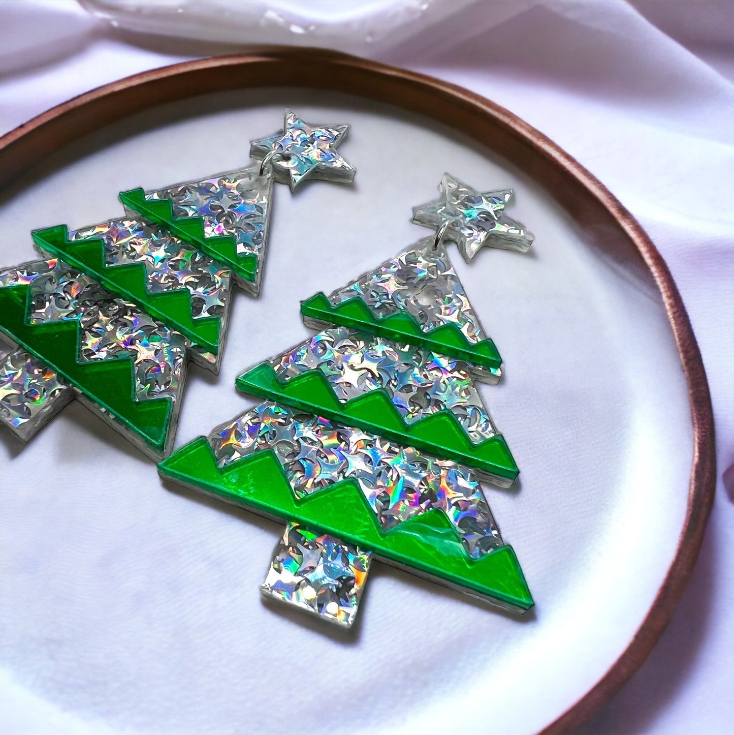 Glitter Christmas Tree Earrings - Christmas Earrings, Glitter Earrings, Christmas Jewelry, Sparkle Queen, Secret Santa, Holiday Earrings - Rhythms of Grace Creative