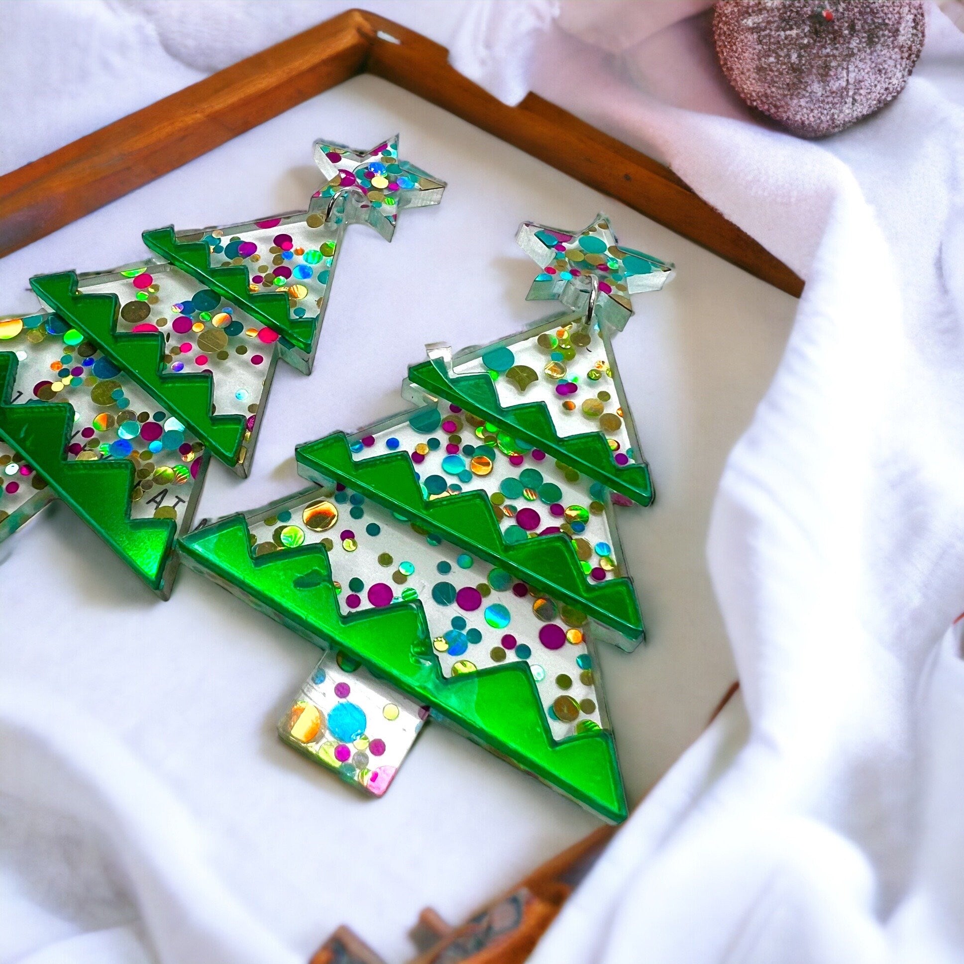 Glitter Christmas Tree Earrings - Christmas Earrings, Glitter Earrings, Christmas Jewelry, Sparkle Queen, Secret Santa, Holiday Earrings - Rhythms of Grace Creative