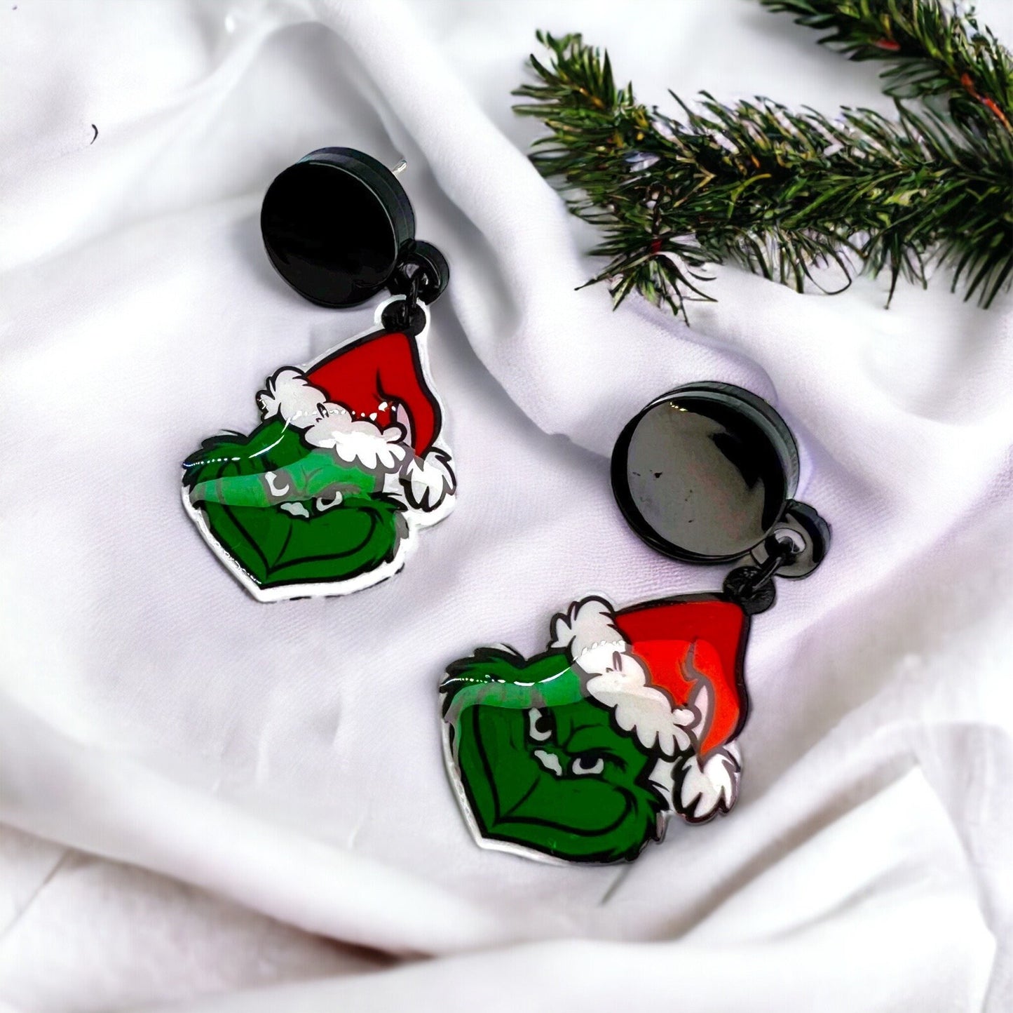 Mean One Earrings - Santa Hat, Christmas Earrings, Christmas Jewelry, Christmas Jewelry, Handmade Earrings, Green Earrings - Rhythms of Grace Creative