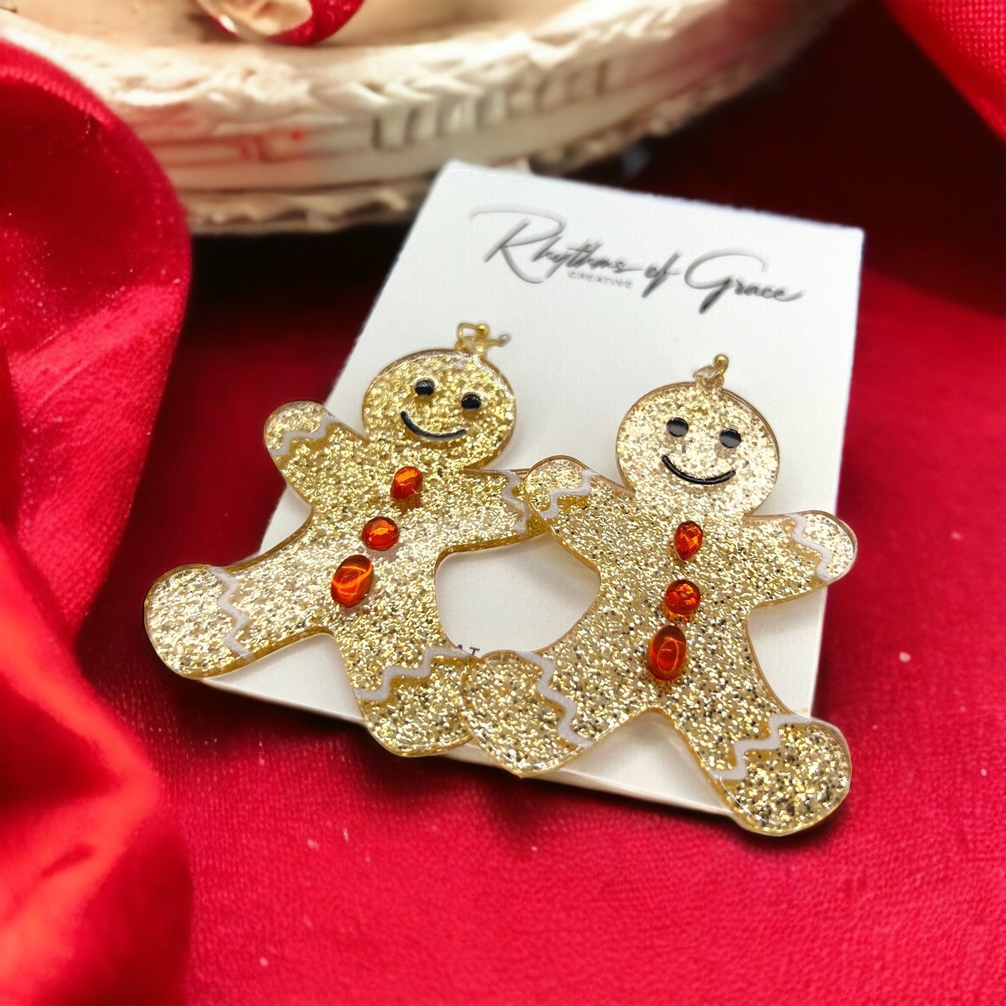 Gingerbread Man Earrings, Gingerbread Earrings, Christmas Earrings, Christmas Jewelry, Christmas Jewelry, Handmade Earrings, Cookie Earrings - Rhythms of Grace Creative