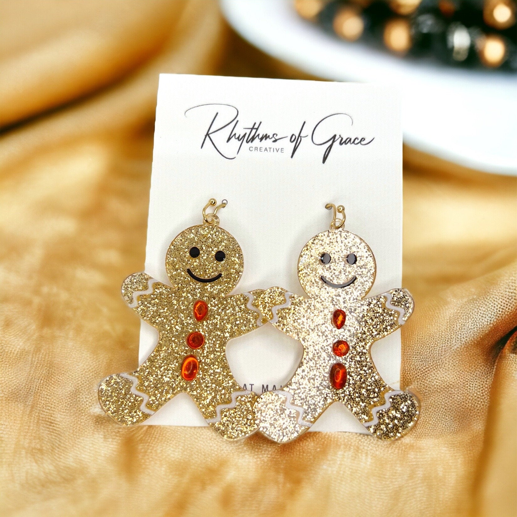 Gingerbread Man Earrings, Gingerbread Earrings, Christmas Earrings, Christmas Jewelry, Christmas Jewelry, Handmade Earrings, Cookie Earrings - Rhythms of Grace Creative