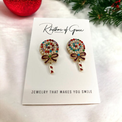 Lollipop Earrings, Christmas Candy, Christmas Earrings, Christmas Jewelry, Christmas Jewelry, Handmade Earrings, Lollipop Jewelry, Lollipops - Rhythms of Grace Creative