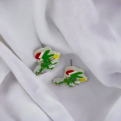 Christmas Dinosaur Earrings – Festive Dino Studs for the Holidays! 🎄🦖 - Rhythms of Grace Creative