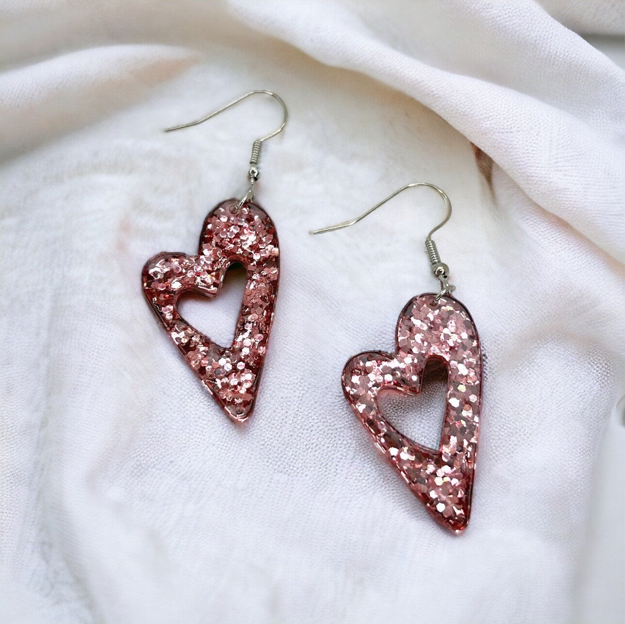 Sparkle & Shine: Pink Glitter Heart Dangle Earrings for Lovebirds! - Rhythms of Grace Creative