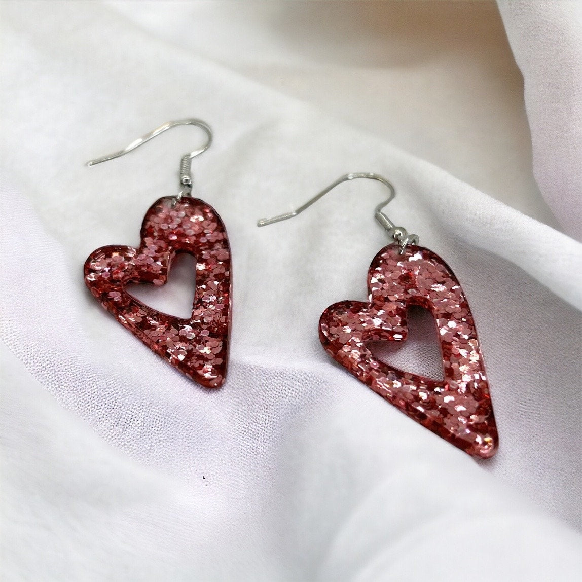 Sparkle & Shine: Pink Glitter Heart Dangle Earrings for Lovebirds! - Rhythms of Grace Creative