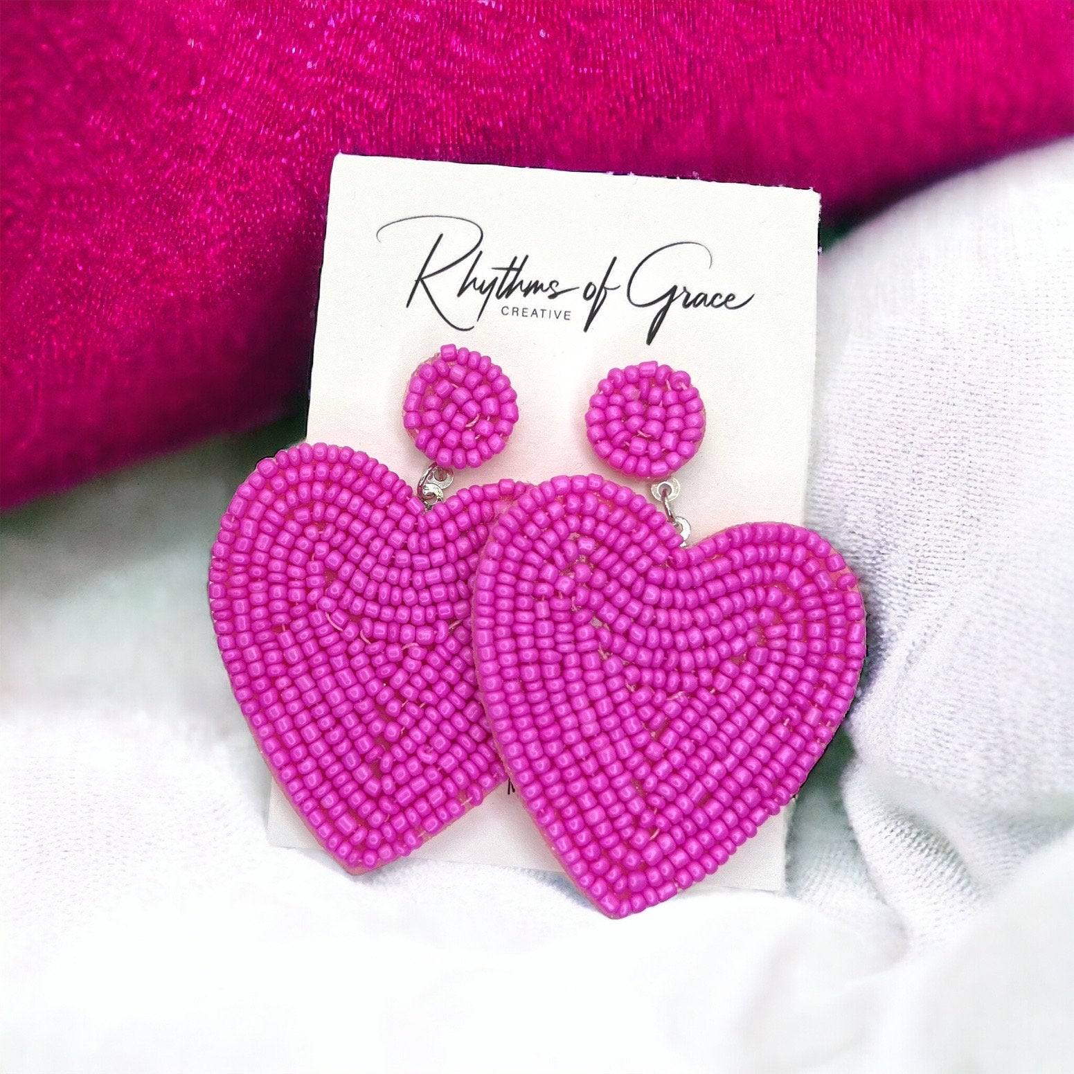 Love at First Dangle: Oversized Hot Pink Heart Beaded Earrings! - Rhythms of Grace Creative