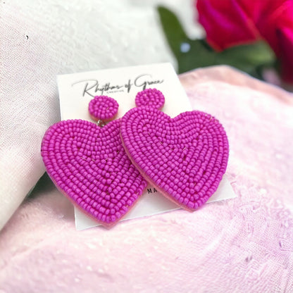 Love at First Dangle: Oversized Hot Pink Heart Beaded Earrings! - Rhythms of Grace Creative