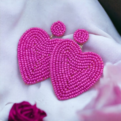 Love at First Dangle: Oversized Hot Pink Heart Beaded Earrings! - Rhythms of Grace Creative