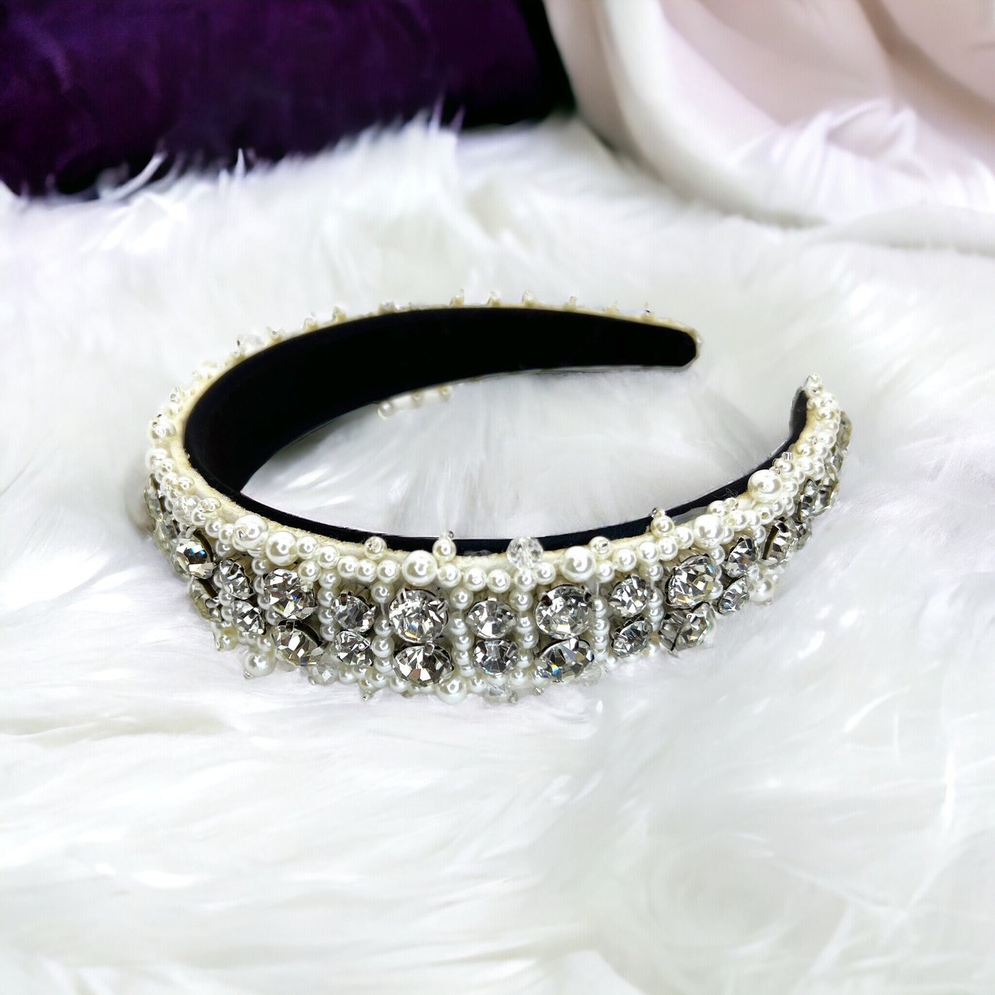 Beaded White Headband - Bridal Shower, Bridal Headpiece, Beaded Headband, Pearls and Rhinestones, Pearl Headband, Rhinestone Headband, Ivory - Rhythms of Grace Creative