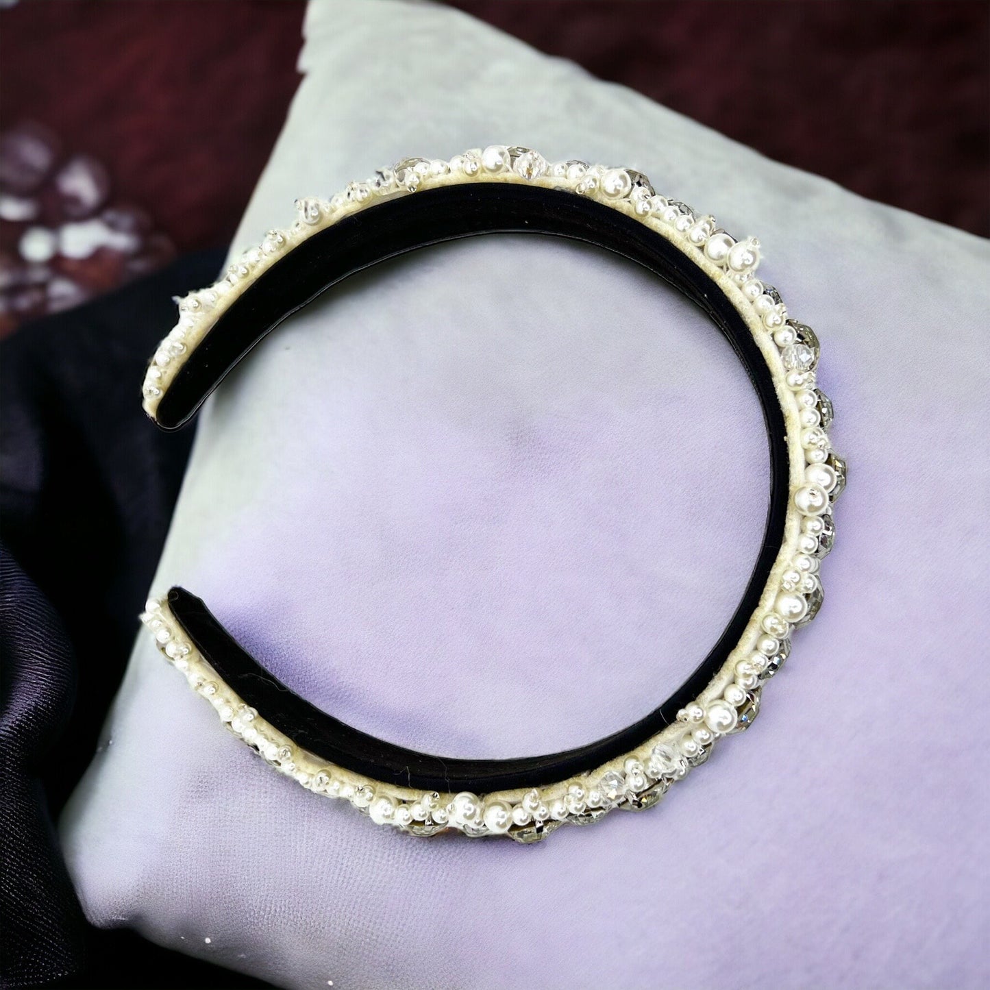 Beaded White Headband - Bridal Shower, Bridal Headpiece, Beaded Headband, Pearls and Rhinestones, Pearl Headband, Rhinestone Headband, Ivory - Rhythms of Grace Creative