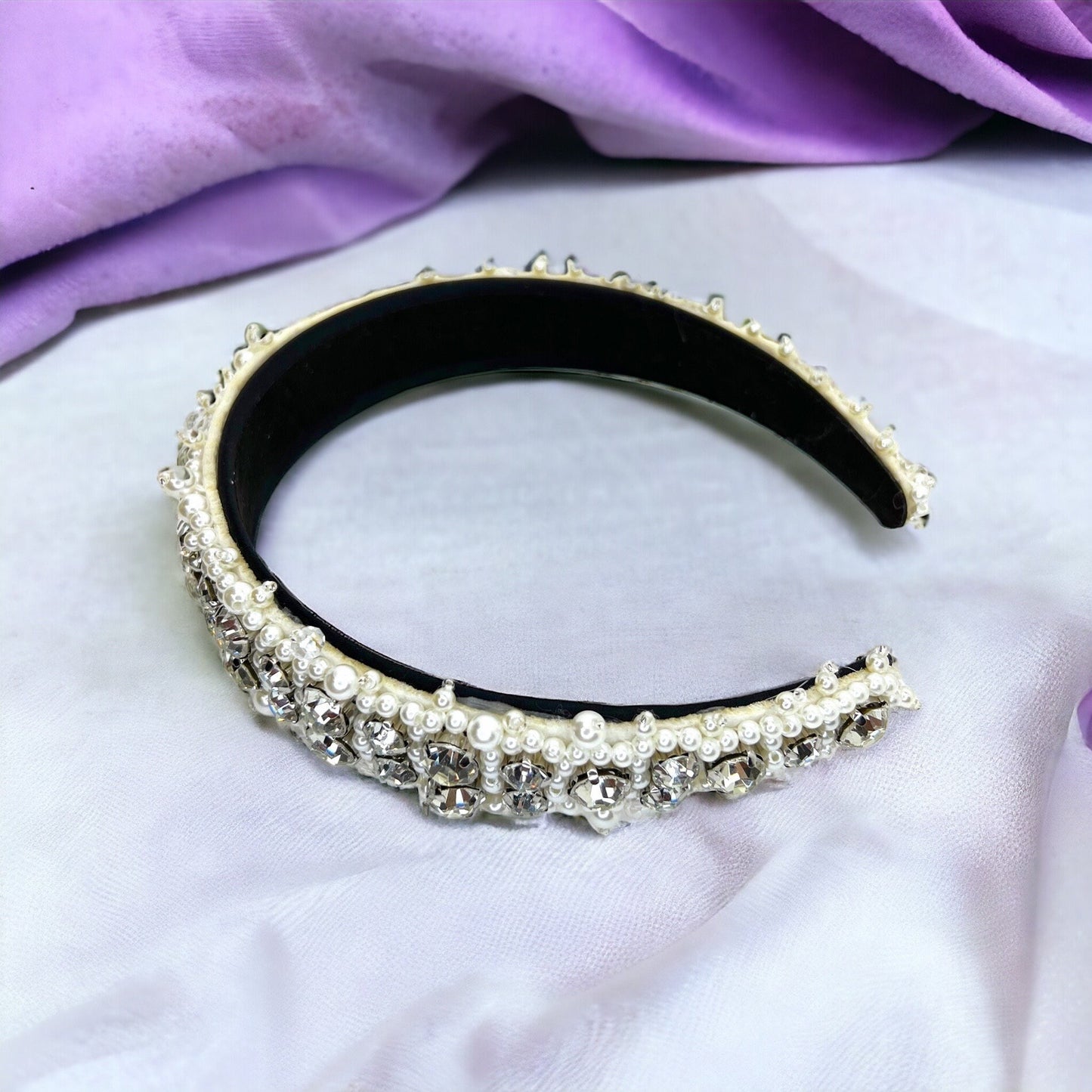 Beaded White Headband - Bridal Shower, Bridal Headpiece, Beaded Headband, Pearls and Rhinestones, Pearl Headband, Rhinestone Headband, Ivory - Rhythms of Grace Creative