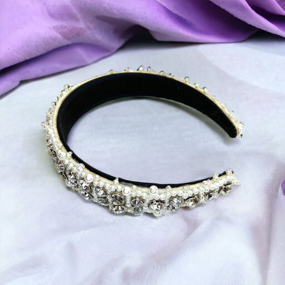Beaded White Headband - Bridal Shower, Bridal Headpiece, Beaded Headband, Pearls and Rhinestones, Pearl Headband, Rhinestone Headband, Ivory - Rhythms of Grace Creative