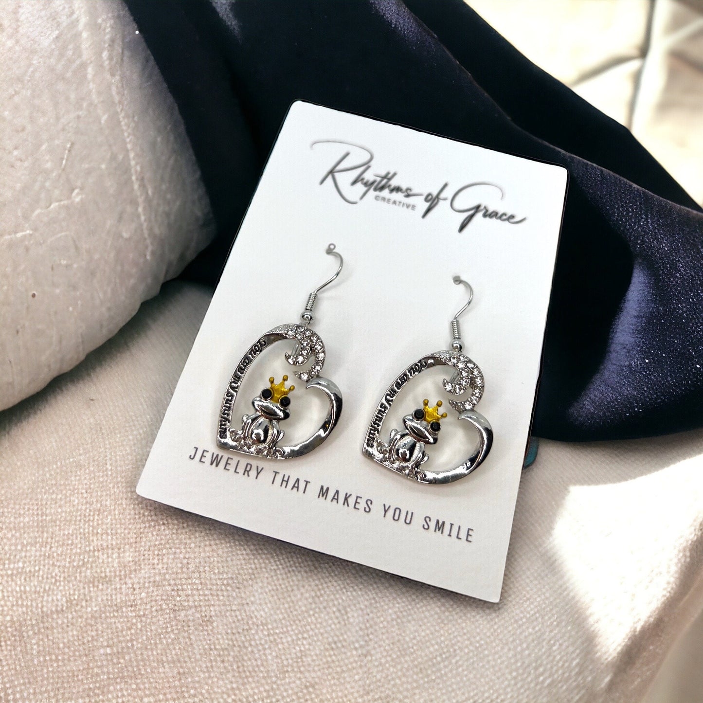 You're My Sunshine - Silver Heart Dangle Earrings 🌟 - Rhythms of Grace Creative