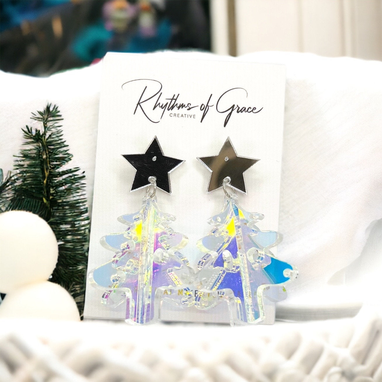 Sparkle & Shine: Holographic Christmas Tree Earrings!✨ - Rhythms of Grace Creative