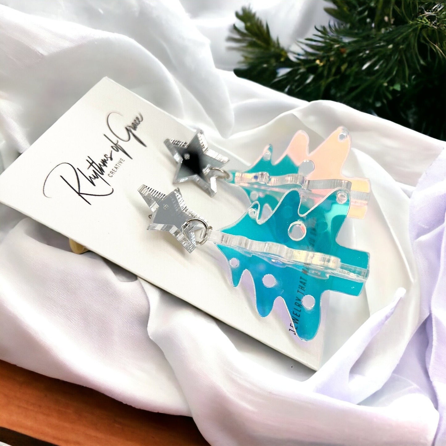 Sparkle & Shine: Holographic Christmas Tree Earrings!✨ - Rhythms of Grace Creative