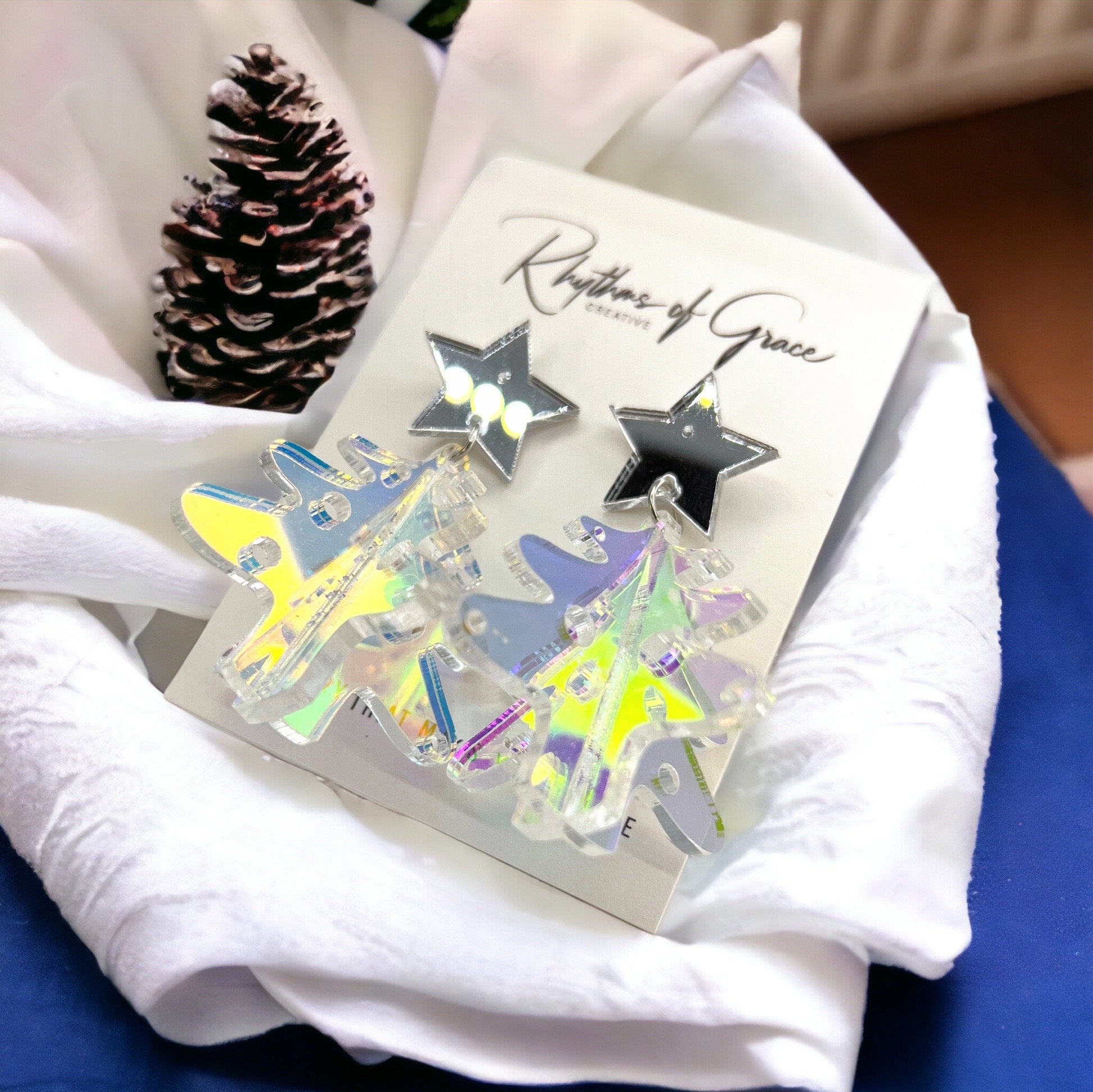 Sparkle & Shine: Holographic Christmas Tree Earrings!✨ - Rhythms of Grace Creative