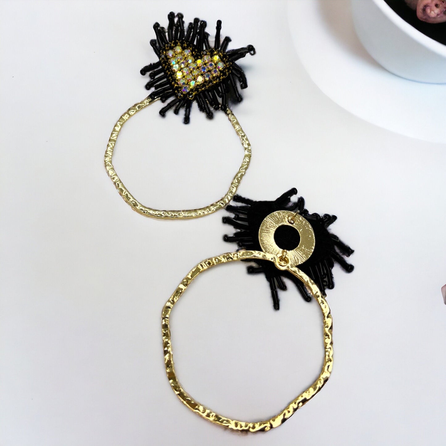 Heartfelt Glam: Pink, Black & Gold Beaded Heart Earrings for Love & Style! - Rhythms of Grace Creative