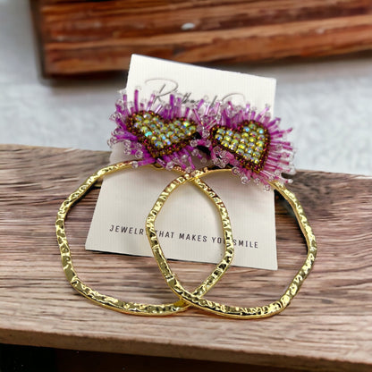 Heartfelt Glam: Pink, Black & Gold Beaded Heart Earrings for Love & Style! - Rhythms of Grace Creative