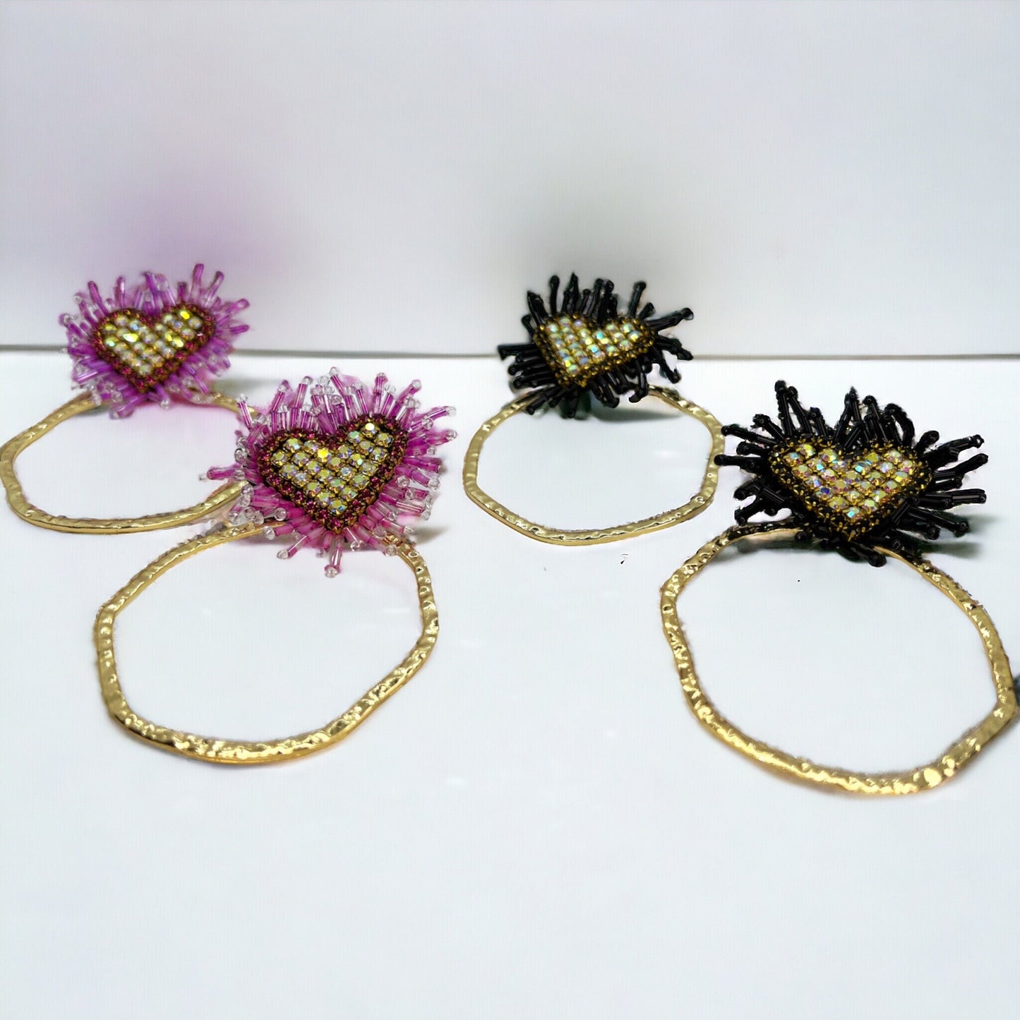 Heartfelt Glam: Pink, Black & Gold Beaded Heart Earrings for Love & Style! - Rhythms of Grace Creative