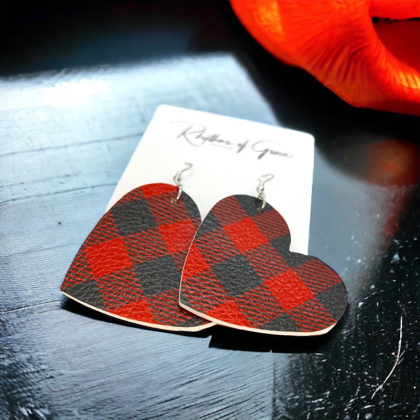 Heartfelt Style: Buffalo Plaid Love Dangle Earrings - Perfect for Valentine’s Day or Christmas! - Rhythms of Grace Creative