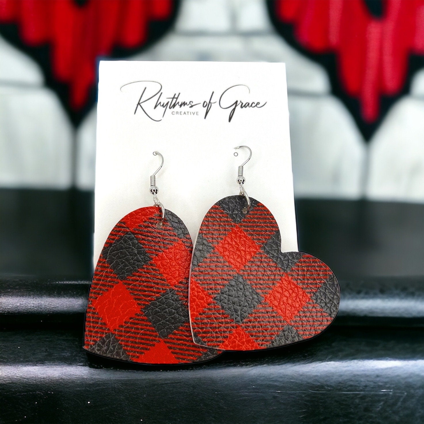 Heartfelt Style: Buffalo Plaid Love Dangle Earrings - Perfect for Valentine’s Day or Christmas! - Rhythms of Grace Creative