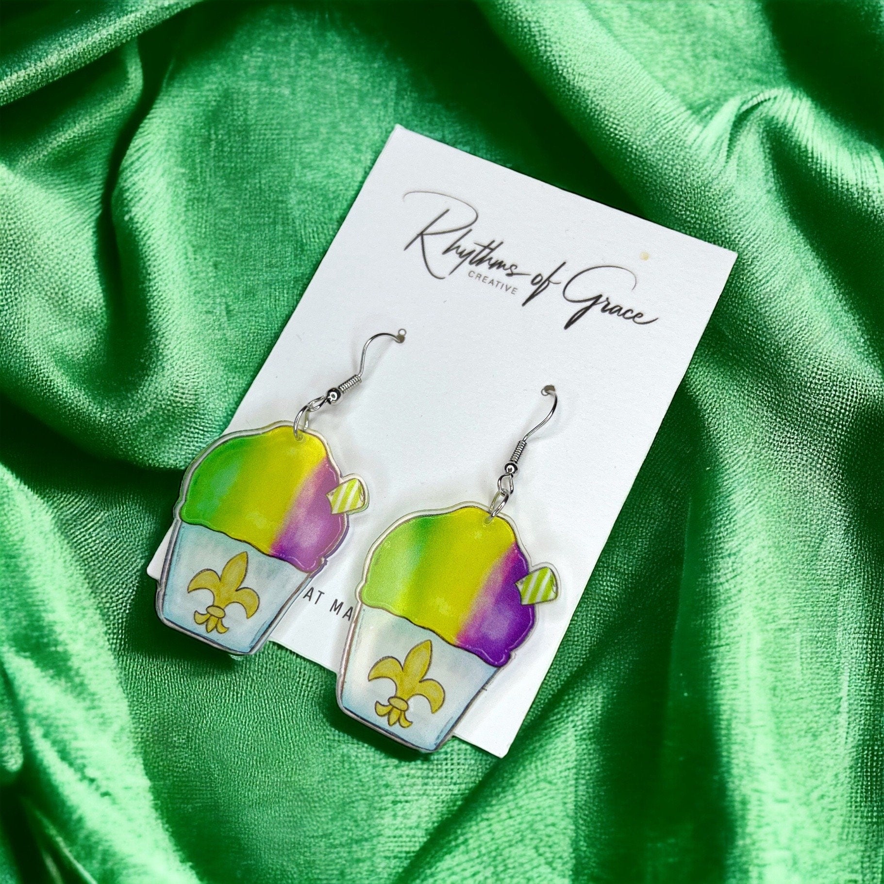 Mardi Gras Snowball Earrings – Sweet & Festive Dangles! - Rhythms of Grace Creative
