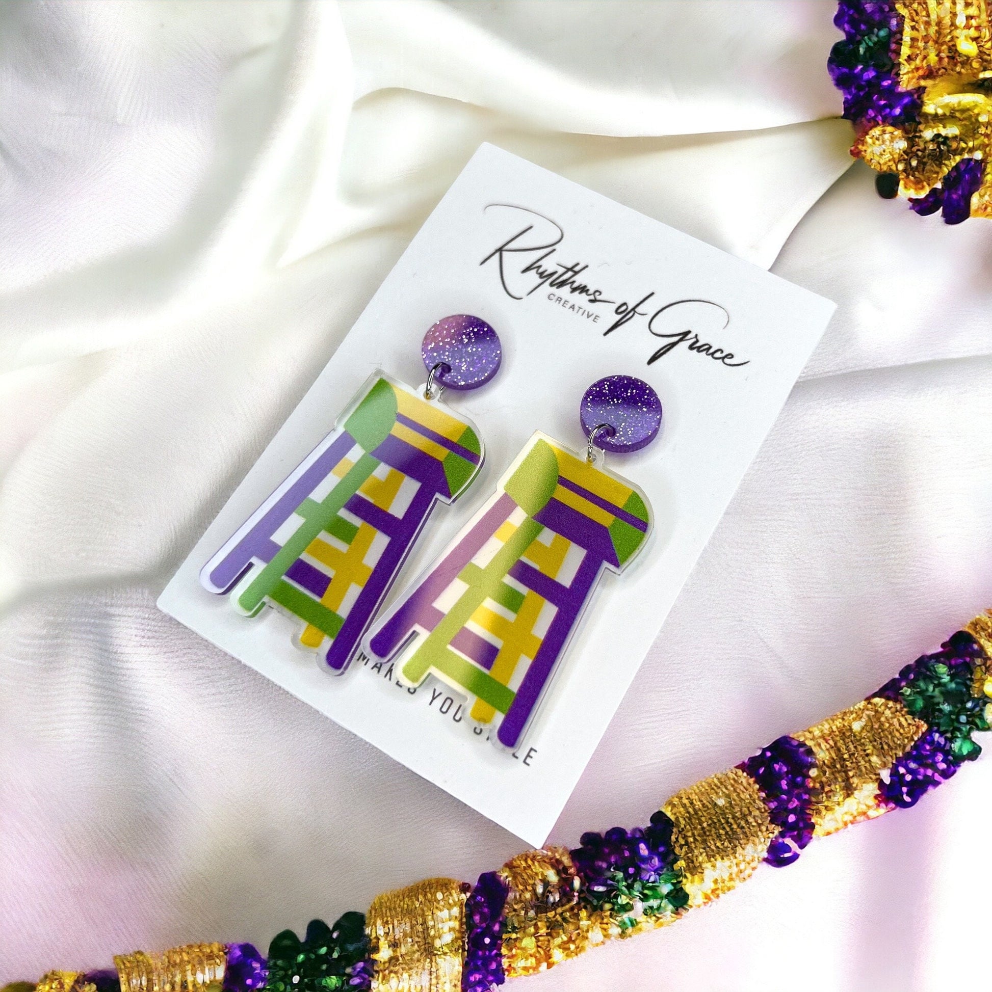 Ladder to Mardi Gras Magic: Vibrant Earrings for Your Carnival Style!🎉 - Rhythms of Grace Creative