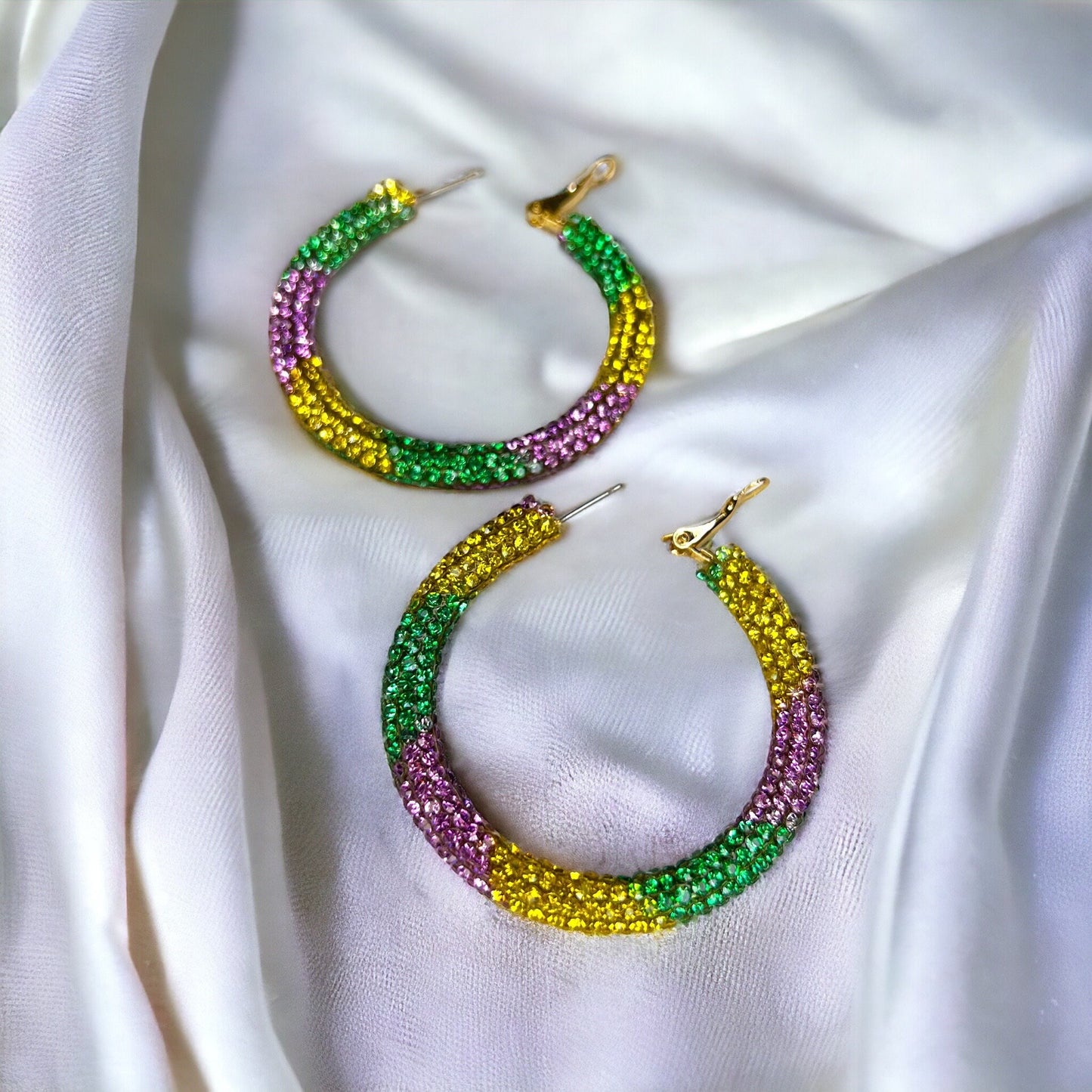 Mardi Gras Hoops - Mardi Gras Beads, New Orleans, Purple Green Gold, Mardi Gras Jewelry, Parade Outfit, Mardi Gras Earrings, Glitter Hoops - Rhythms of Grace Creative