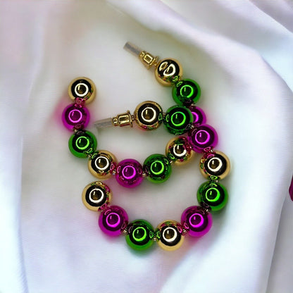 Mardi Gras Hoops - Mardi Gras Beads, New Orleans, Purple Green Gold, Mardi Gras Jewelry, Parade Outfit, Mardi Gras Earrings, Glitter Hoops - Rhythms of Grace Creative