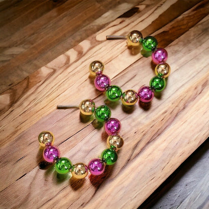 Mardi Gras Hoops - Mardi Gras Beads, New Orleans, Purple Green Gold, Mardi Gras Jewelry, Parade Outfit, Mardi Gras Earrings, Glitter Hoops - Rhythms of Grace Creative